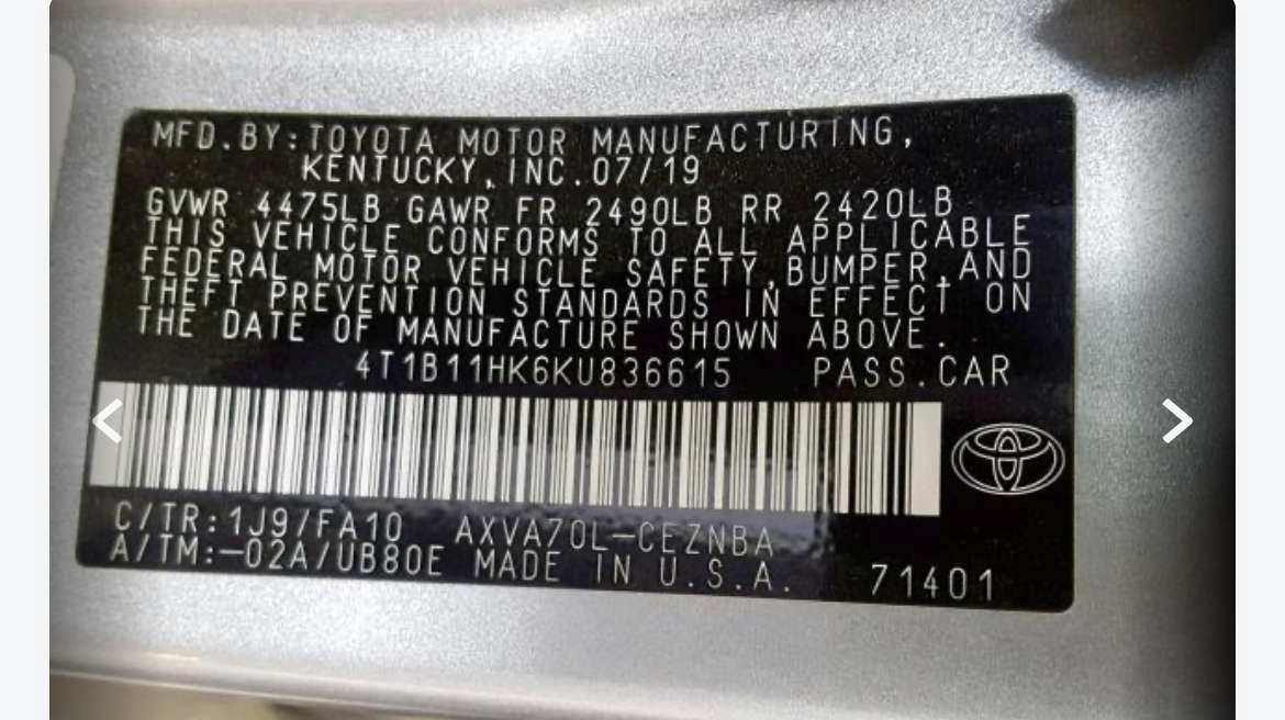 Toyota Camry, 2019 il, 2.5 L, 33 000 km